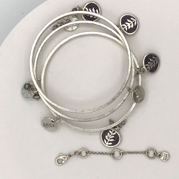 Sigrid Olsen Silver Tone Charm Bracelets Set of 3 Bangles Leaf Chain - Picture 8 of 11